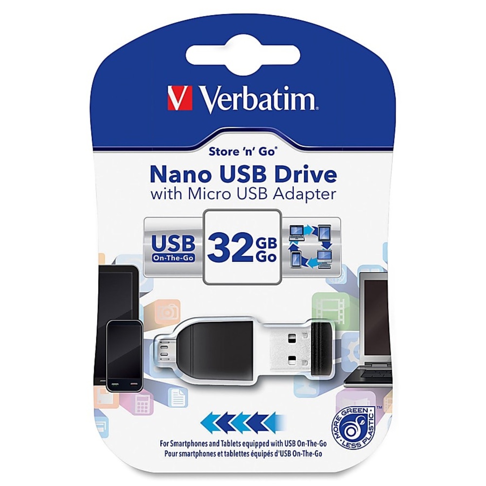 Verbatim 32GB Nano USB 2.0 Drive W/ Micro USB Adapter Smartphone Iphone Tablet